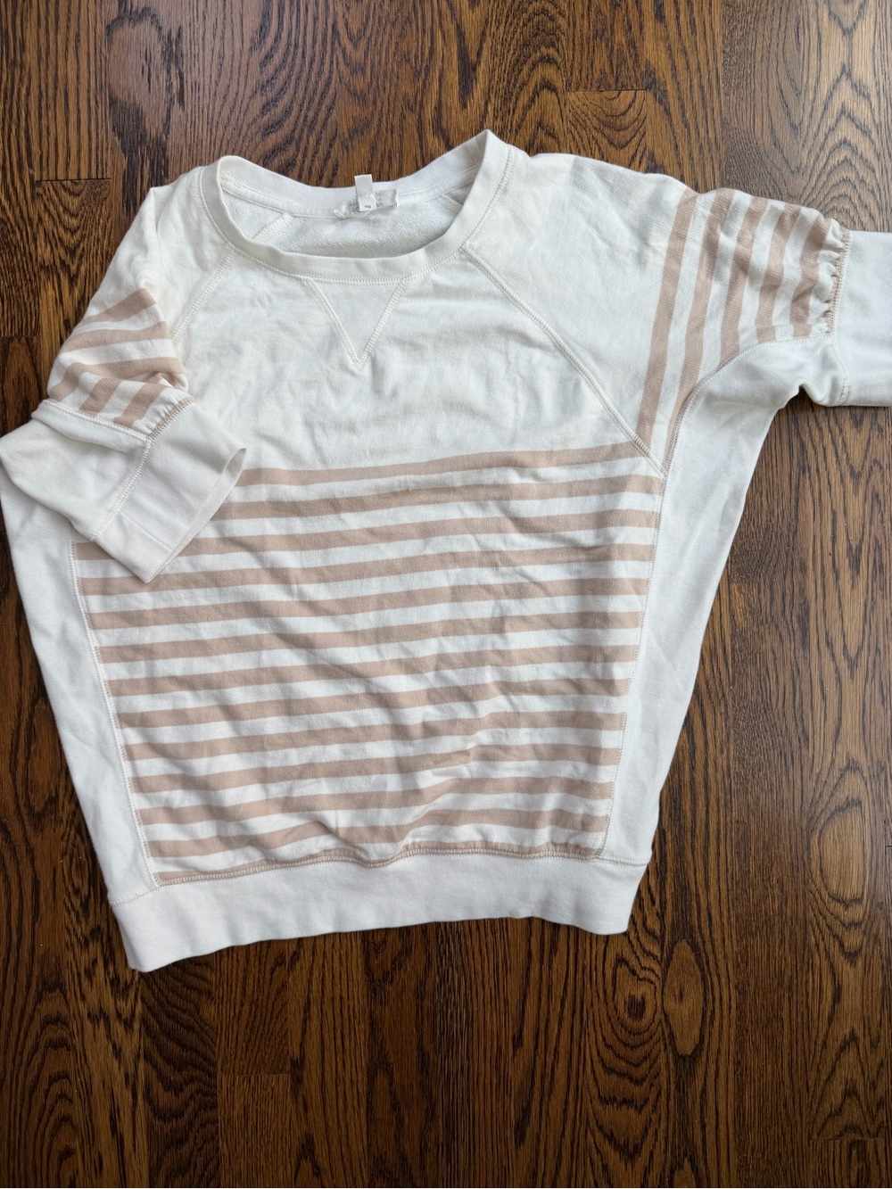 Organic Cotton Cream & Beige Striped Pullover Neutral Warm Preppy Sweatshirt